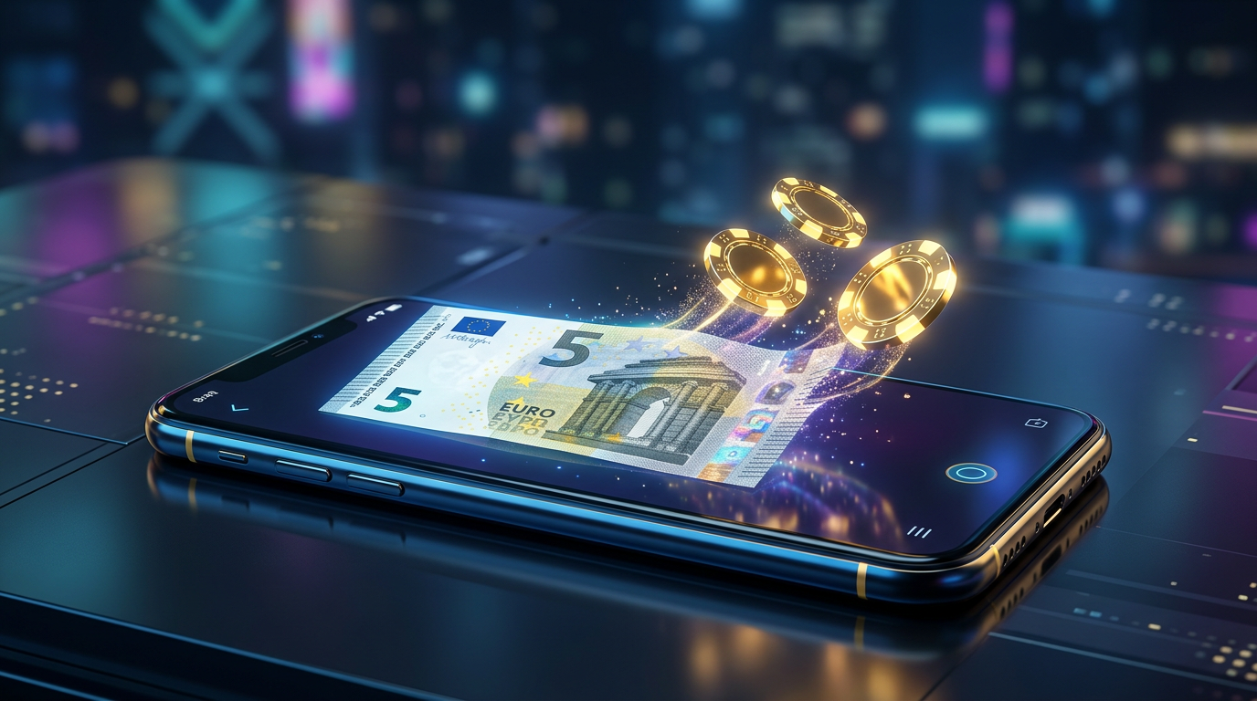 Ilustrace 5 eurového vkladu do online kasina na mobilním telefonu