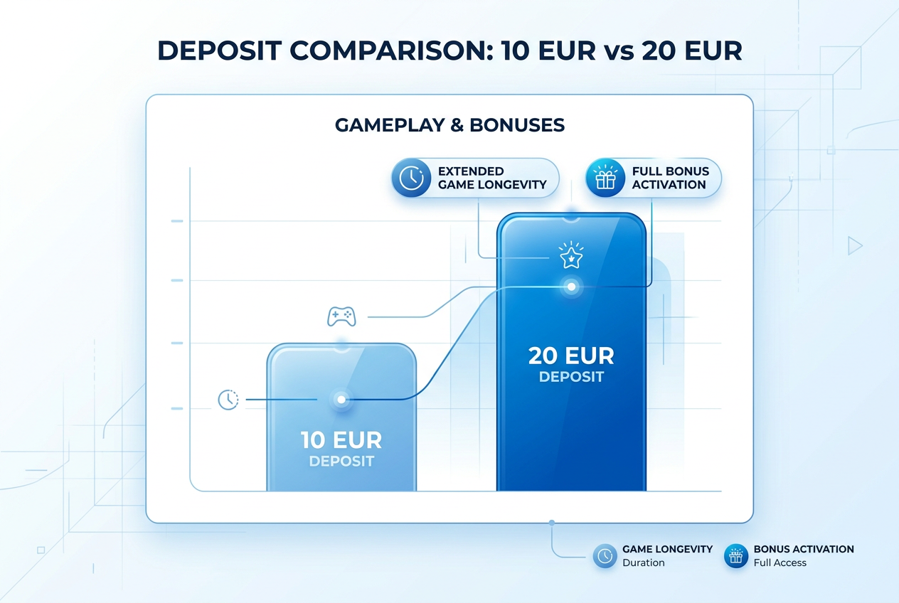 Graf srovnávající délku hry u vkladu 10 vs 20 EUR v online kasinu